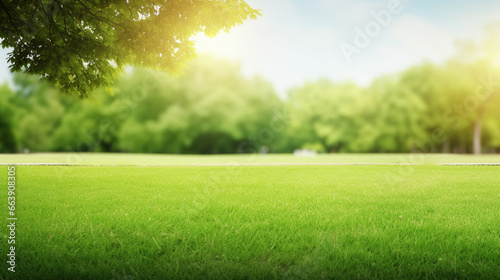 Green lawn with copyspace and flare. Generative AI