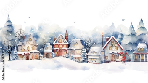 Watercolor winter city in snow Christmas card template © stock_acc