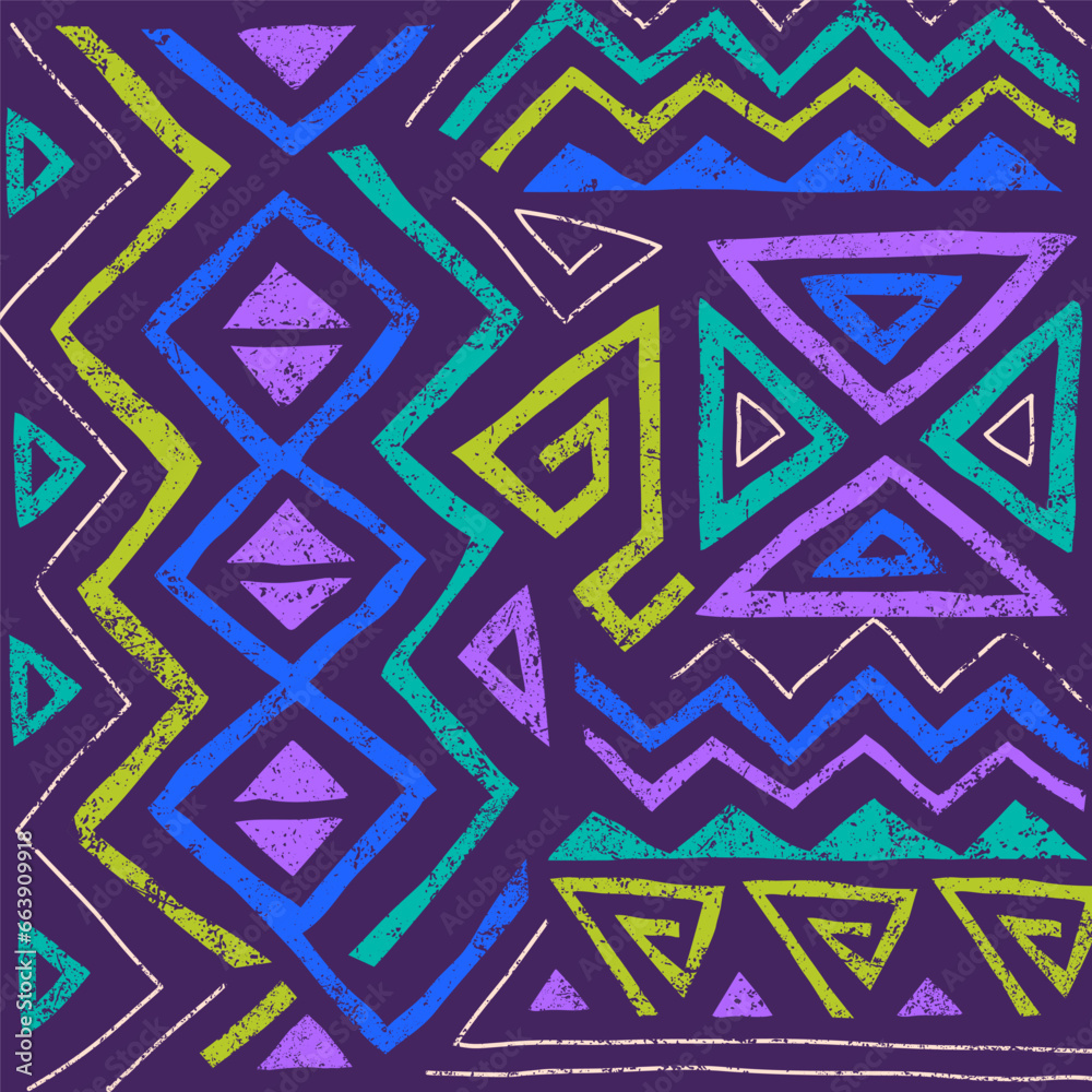 African ethnic seamless pattern in tribal style. Trendy abstract geometric background with grunge texture. Unique design elements for textile, banner, cover, wallpaper, wrapping African ethnic seamless pattern in tribal style. Trendy abstract geometric background with grunge texture. Unique design elements for textile, banner, cover, wallpaper, wrapping