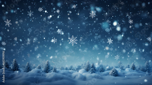Festive snowflakes and winter wonderland, A Christmas background with snowfall © Ash
