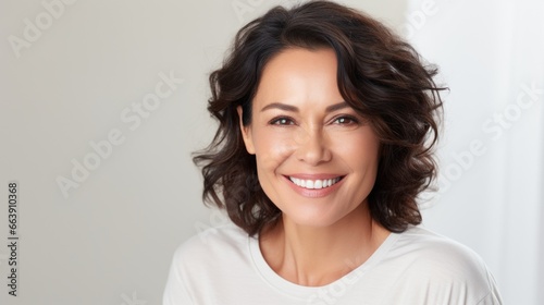 Close-up photo of a beautiful 50 year old woman with natural makeup. Health concept, skin care