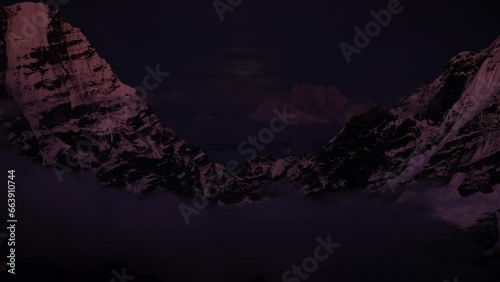 Kangchenjunga third-highest mountain in the world 8586 m. Sunset time timelapse 4K video from Mera peak High Camp.  photo