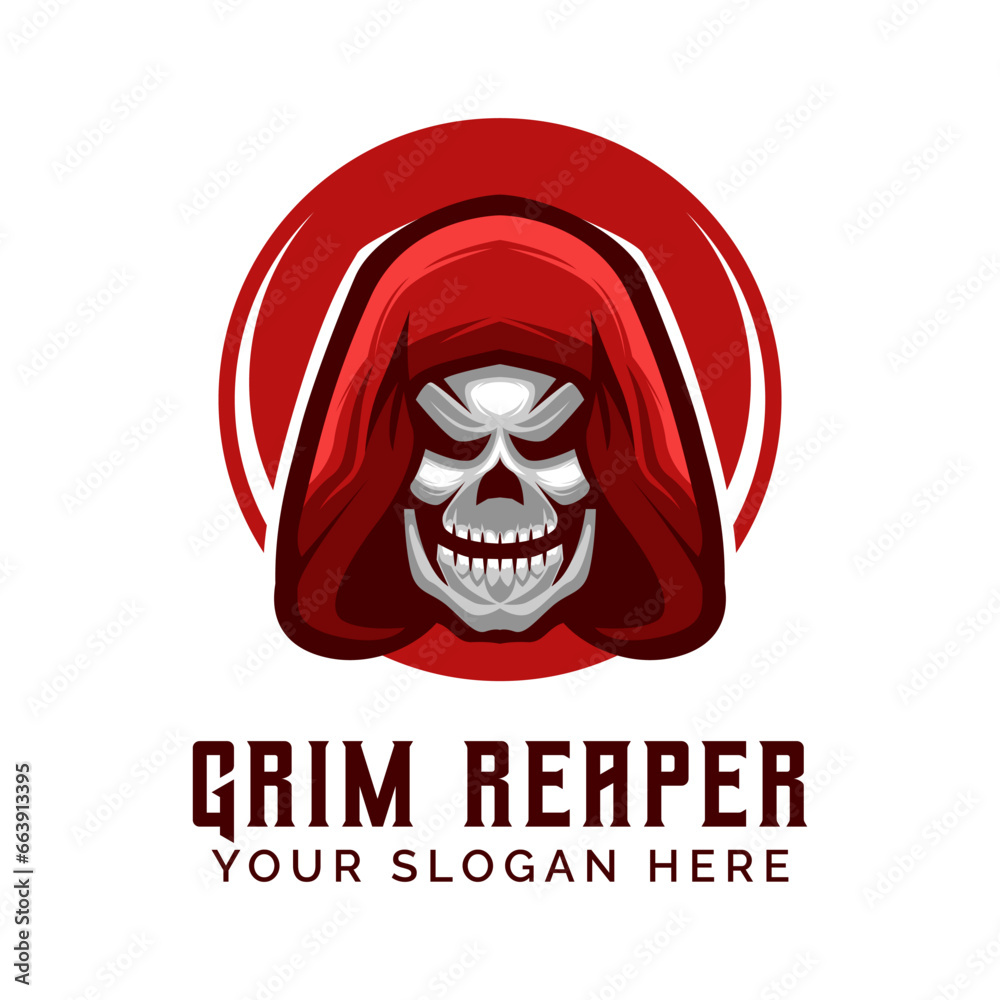 Grim Reaper in Red Color Logo design template vector illustration