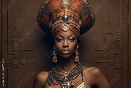 african american woman wear traditional ethnic turban. Generative Ai