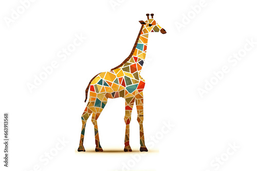 bright polygonal giraffe on light background. Generative Ai
