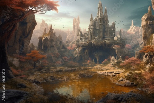 Artistic depiction of a mystical wasteland sanctuary. Generative AI © Christopher