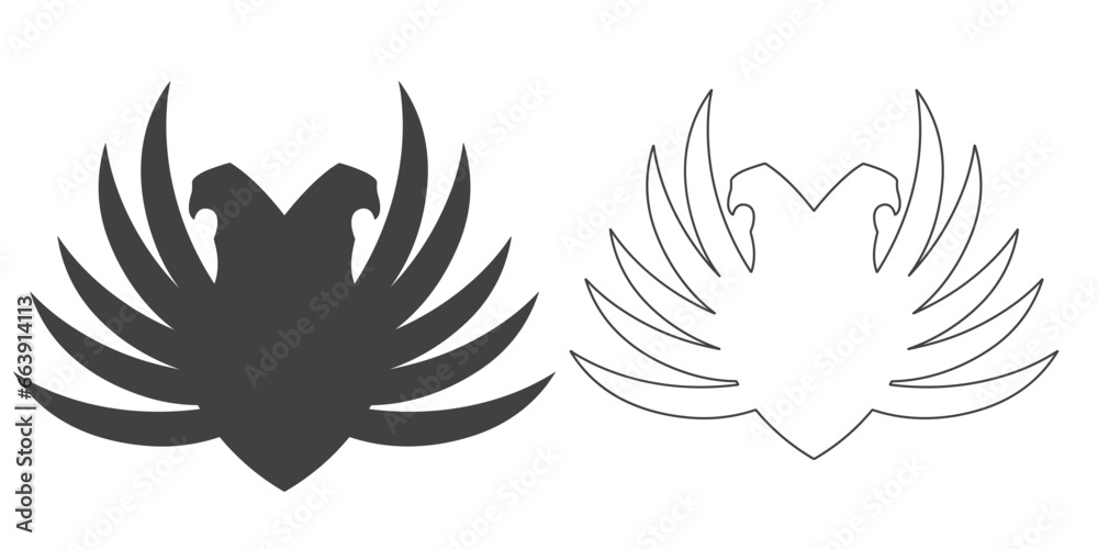 Obraz premium Wings silhouette icons set. Wings badges. Vector concept for logo or emblem design. Wings icons set. Set of black wings icons. Wings badges. Set of wings icons