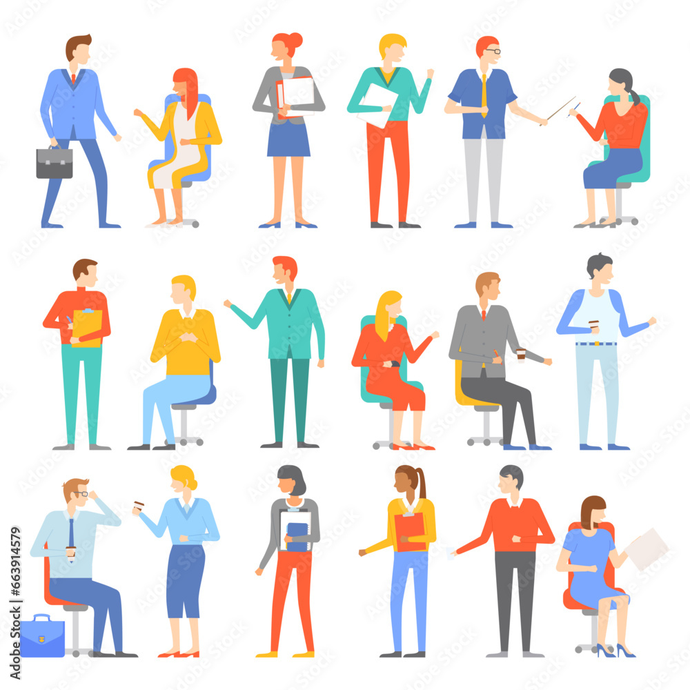 Office people worker. Vector illustration. The work environment in office is shaped by office people worker concept Teamwork among coworkers fosters productive and harmonious office atmosphere