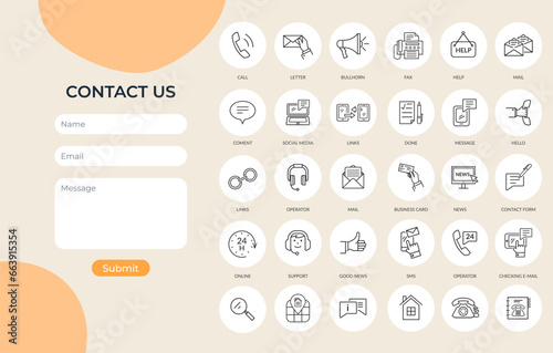 Contact us. Vector illustration. Contact us for any inquiries or assistance you may need. Contact us form icons. Reach out to us, we will promptly answer your questions We aim effectively communicate