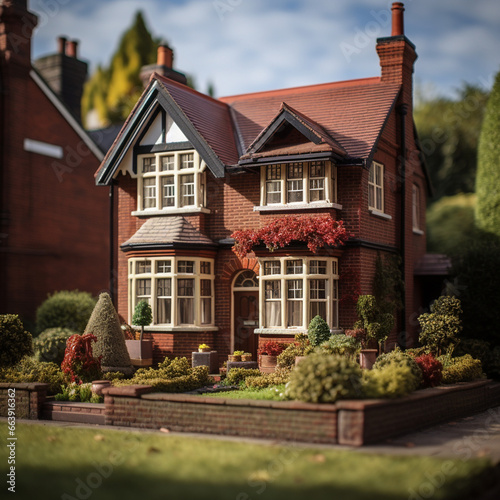 British home detached cottage with modern and traditional elements, country gardens