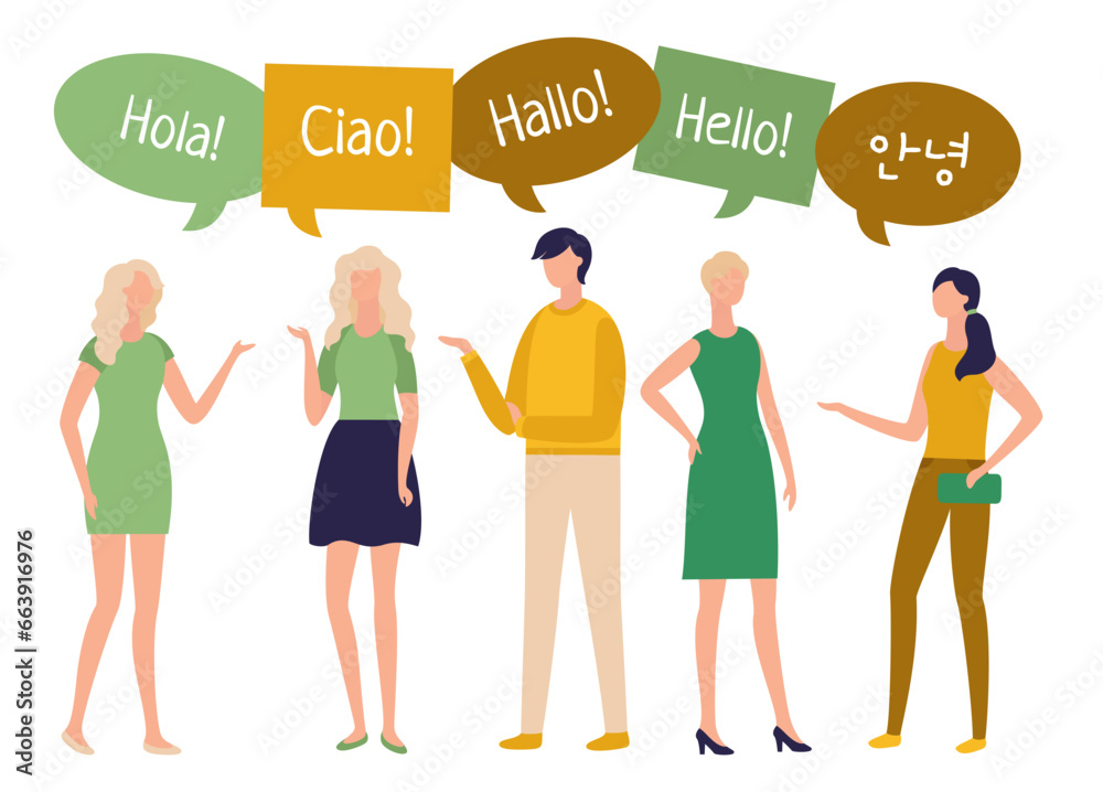 People talking. Vector illustration. An announcement serves as means for people to deliver important messages to others Chatting with friends and colleagues fosters sense belonging and camaraderie People talking. Vector illustration. An announcement serves as means for people to deliver important messages to others Chatting with friends and colleagues fosters sense belonging and camaraderie