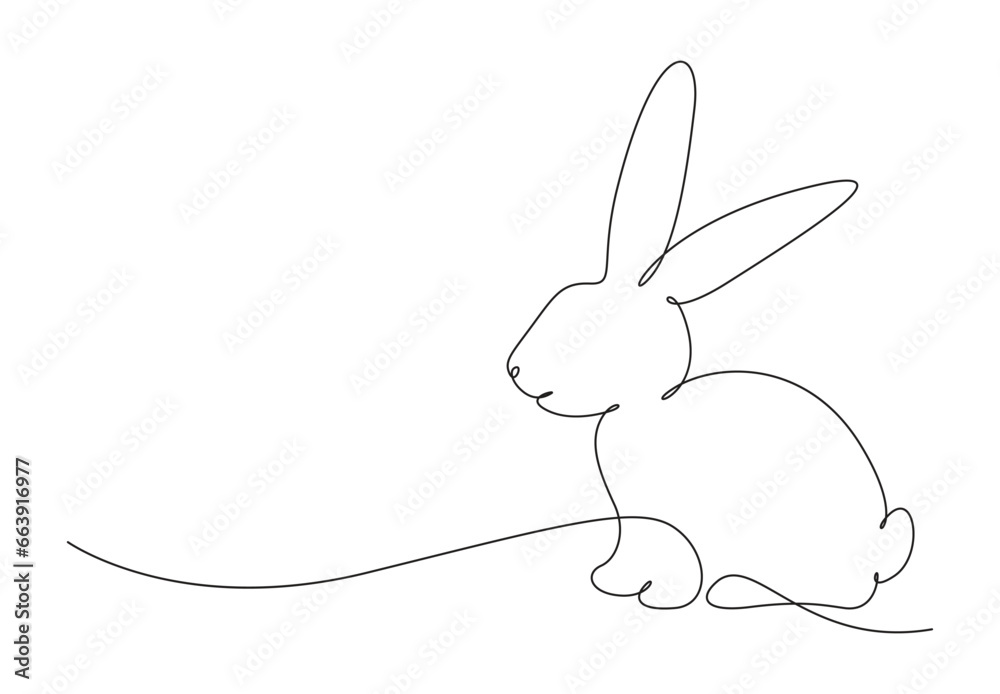  Single line drawing of cute rabbit. Isolated on white background vector illustration. Pro vector. 