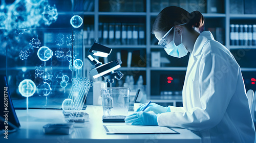 scientists working in a laboratory. using a variety of equipment and techniques to study a new drug, developing to treat an infectious disease.