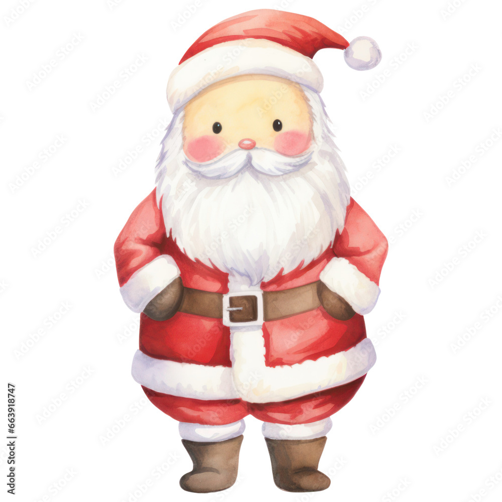 Cute Santa Claus watercolor, Father Christmas, isolated on transparent background. Generative AI Cute Santa Claus watercolor, Father Christmas, isolated on transparent background. Generative AI