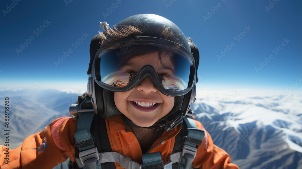 Cute little child enjoying skydiving Cute little child enjoying skydiving