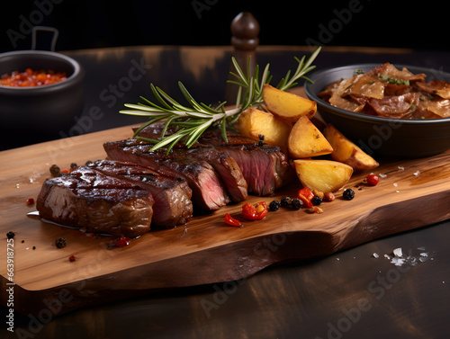 Delicious steak beautifully served for dinner photo