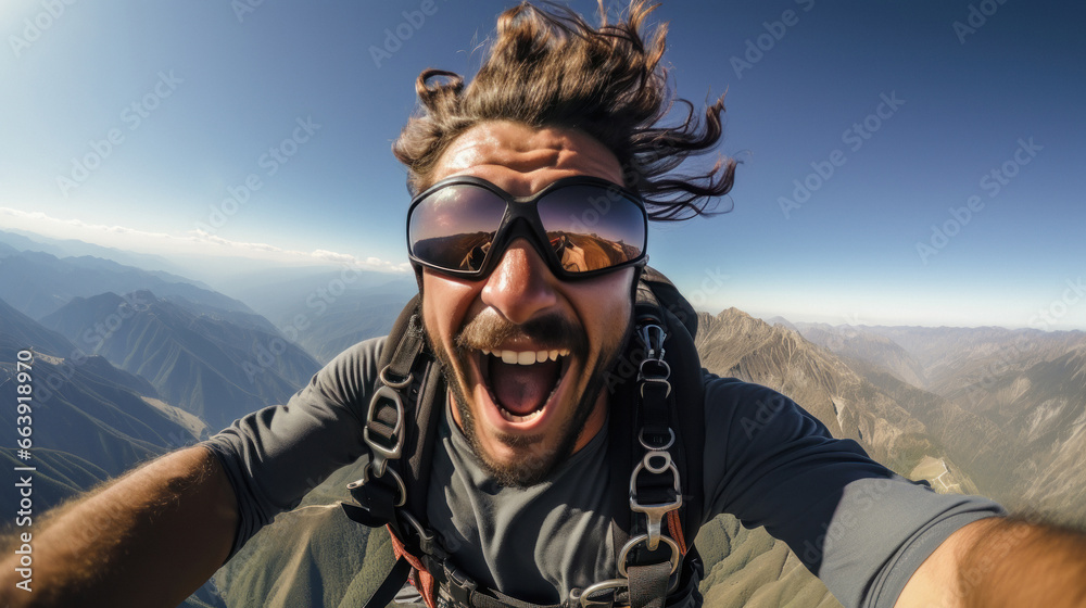 Young man enjoying skydiving
