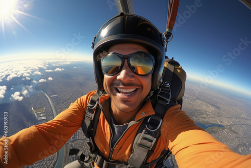 Young man enjoying skydiving