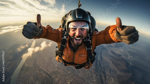 Young man enjoying skydiving photo