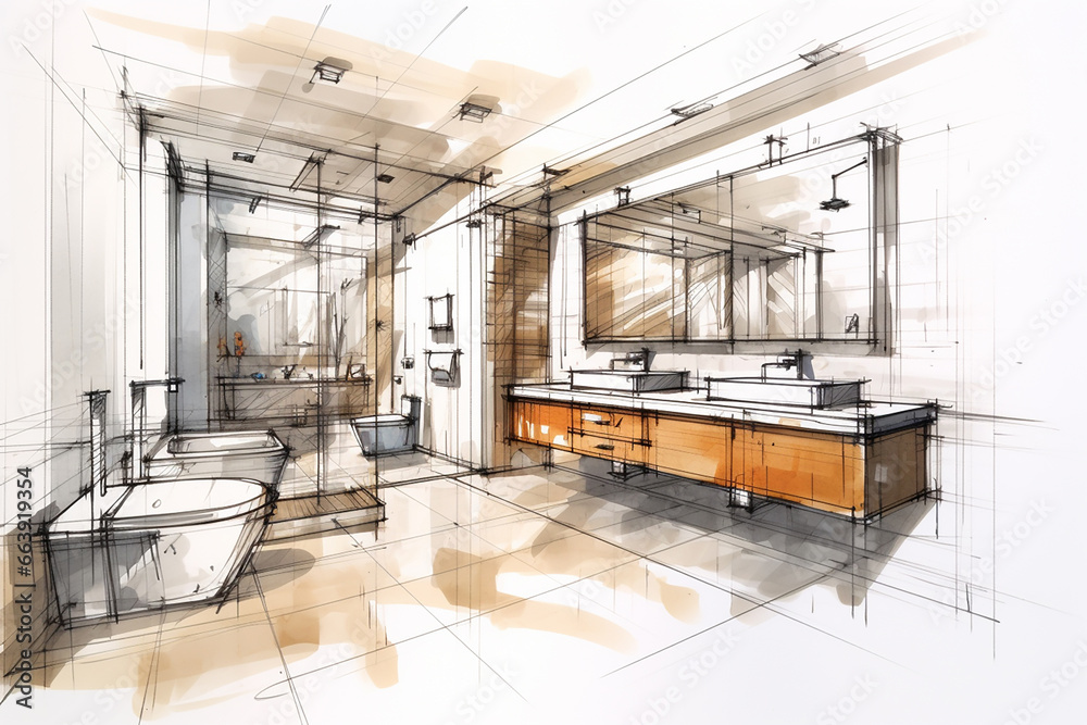 An abstract sketch of a bathroom