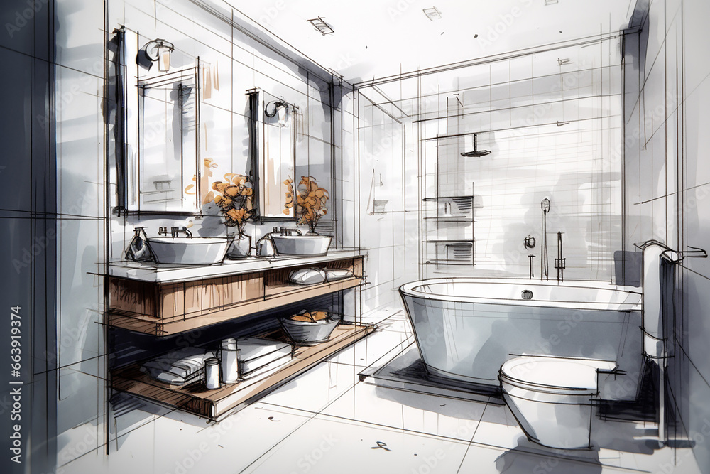 An abstract sketch of a bathroom