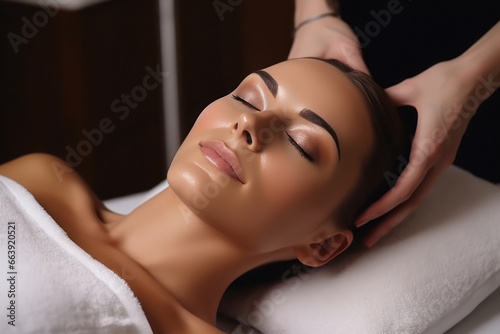 happy beautiful woman in massage salon