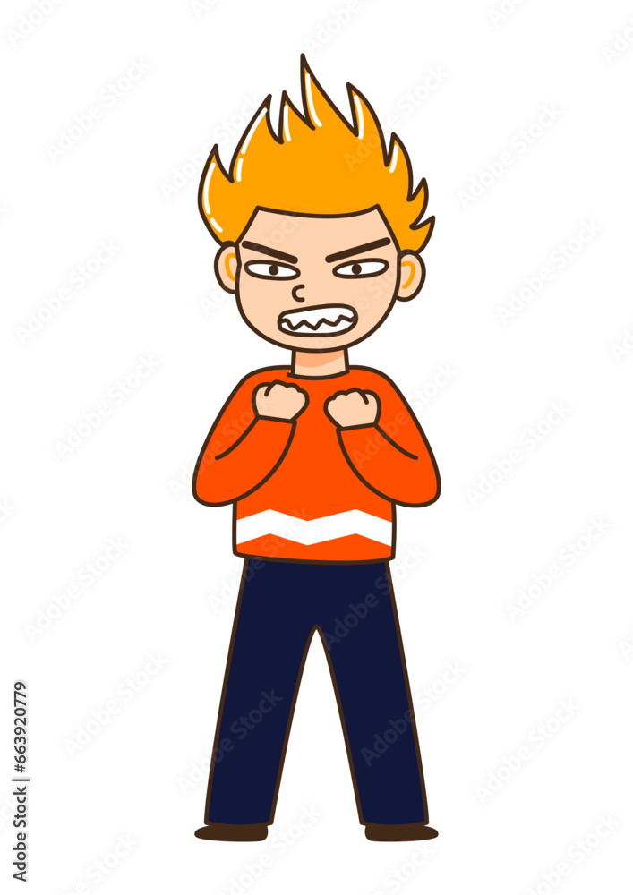 Cute cartoon angry boy isolated on white - concept of anger emotion Cute cartoon angry boy isolated on white - concept of anger emotion