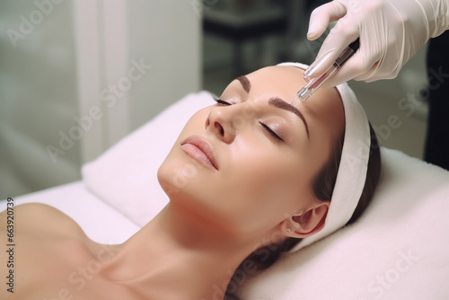 Young beautiful woman has a facial massage in a beauty clinic.