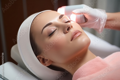 Young beautiful woman has a facial massage in a beauty clinic.
