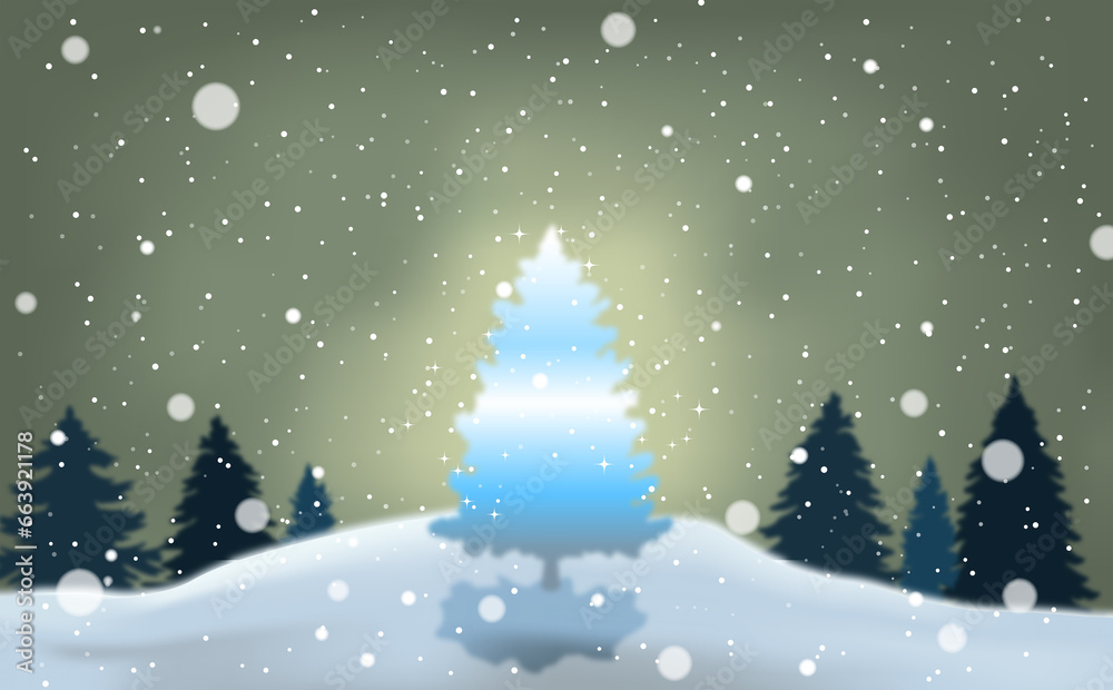雪降る森のクリスマスツリー