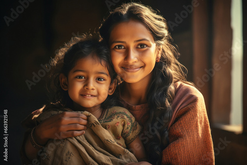 Indian villagers mother with her daughter