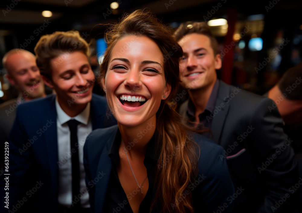 businesswoman having a fun time with her coworkers. generated with ai businesswoman having a fun time with her coworkers. generated with ai