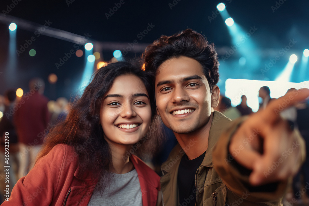 Young couple enjoying at music festival event