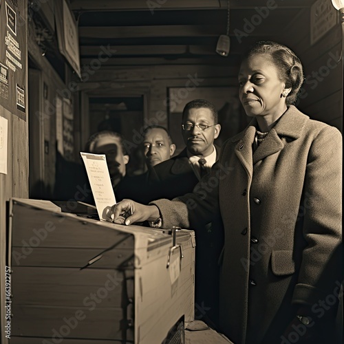 Old Historical Photo of Black Woman Voting Archival Content Reenactment Voting Rights Civil Rights Concept