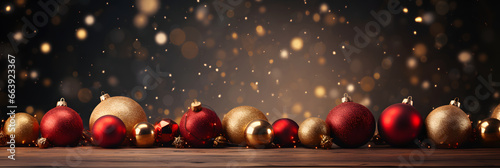 Chrismas banner decoration with ornament over blur background. Copy Space