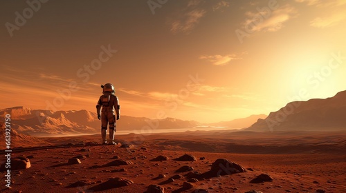 A historic space exploration moment, the first human on Mars