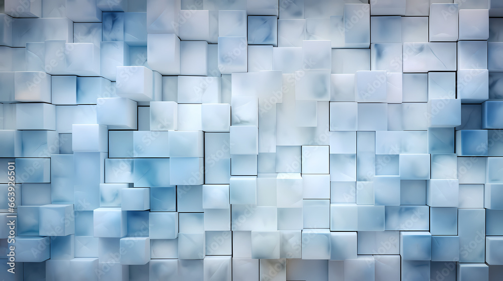 An abstract artistic rendering of a wall textured with light white-blue blocks, amidst a dreamy, soft-focus ambiance