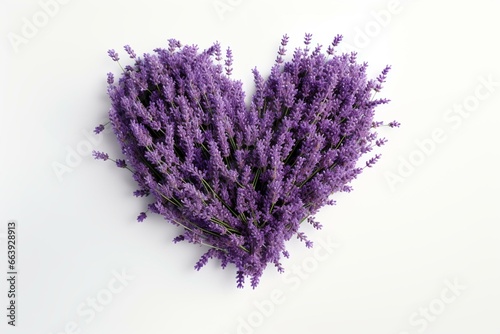 Lavender heart blooming on white. Generative AI