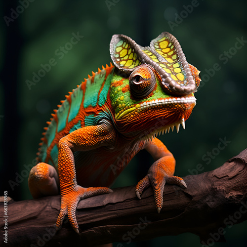 illustration of a chameleon in a tree 