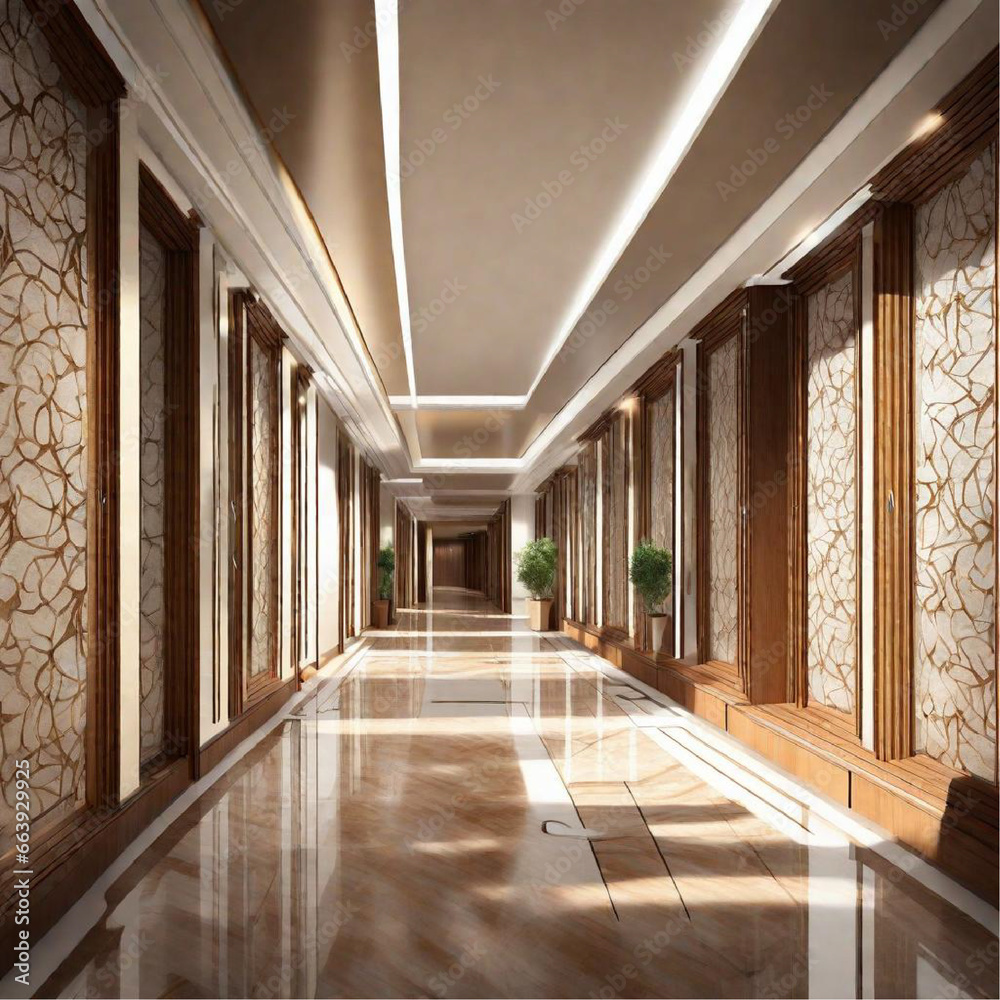 design of a long,spacious corridor with beautiful wallpaper | Generative AI
