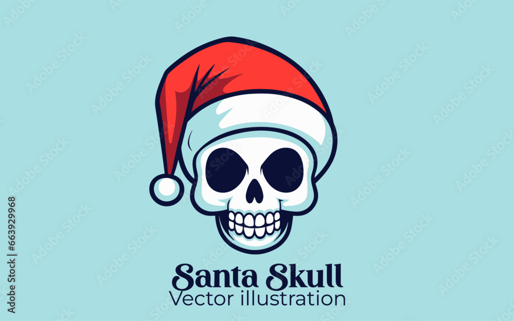 Christmas Cartoon Character: Cute Santa Skull Vector, Happy Winter Holiday Christmas Cartoon Character: Cute Santa Skull Vector, Happy Winter Holiday