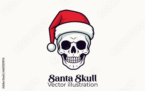 Happy Winter Holiday with Cute Santa Skull Vector, Christmas Cartoon Character