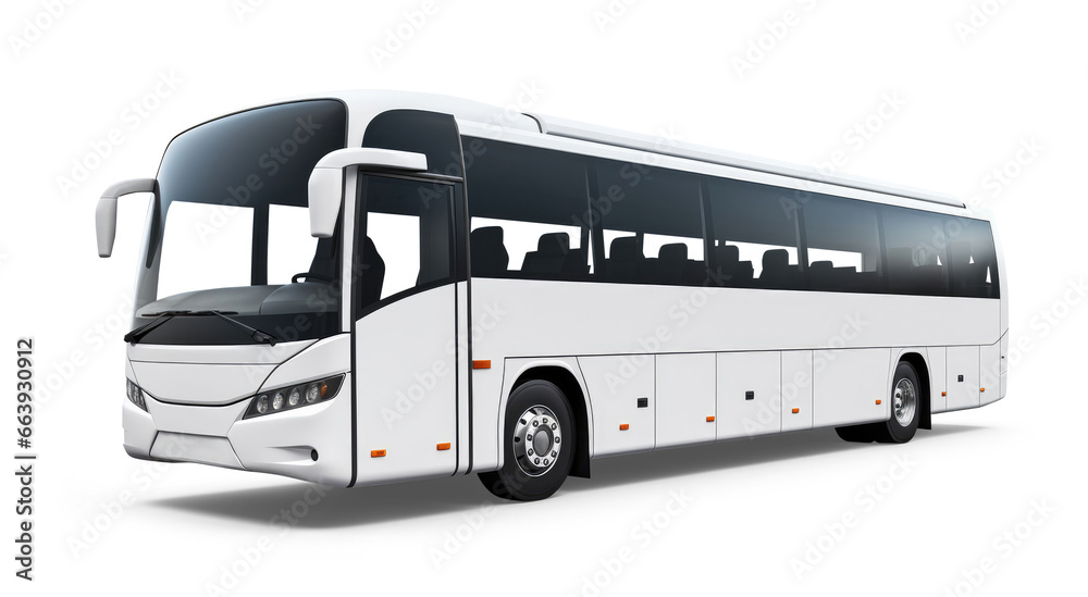 White passenger bus isolated on transparent background - obrazy, fototapety, plakaty 