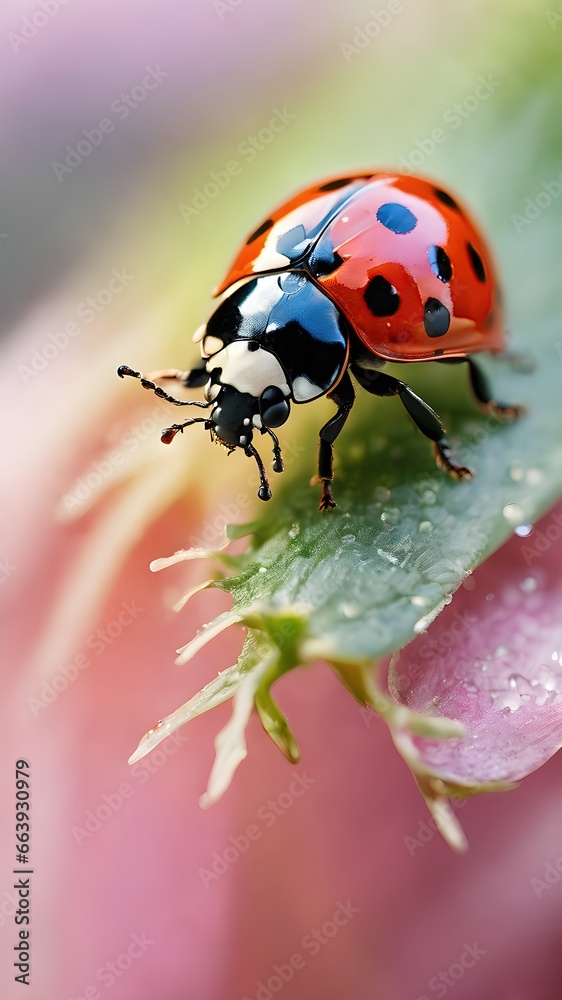 Fototapeta premium ladybug on a green leaf