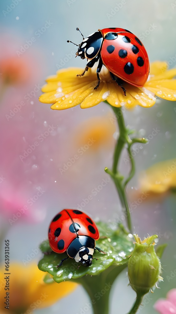Fototapeta premium ladybug on a green leaf