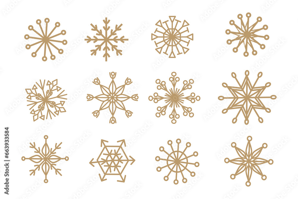 Doodle gold snowflakes on white background Doodle gold snowflakes on white background