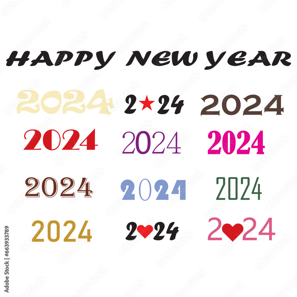 simple abstract happy new year 2024 logo design banner vector isolated on white background for new year