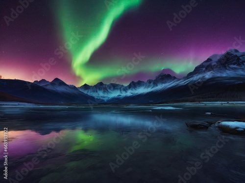 aurora borealis over the mountains © pla2u