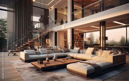 3d render of modern interior living room