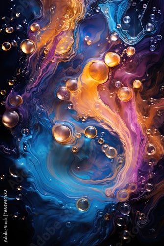 Interstellar Harmony: Abstract Wallpaper with a Cosmic Oil and Water Dance.